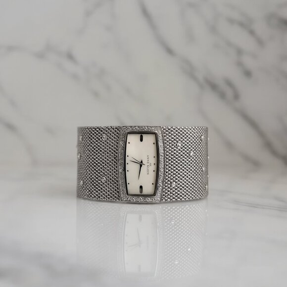 Anne Klein Silver Diamond Cuff Watch Bracelet - Picture 3 of 3